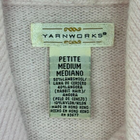 VTG 80s Yarnworks Pink Lambswool Angora Nylon Womens Sweater PM Unique Neckline - Picture 6 of 6